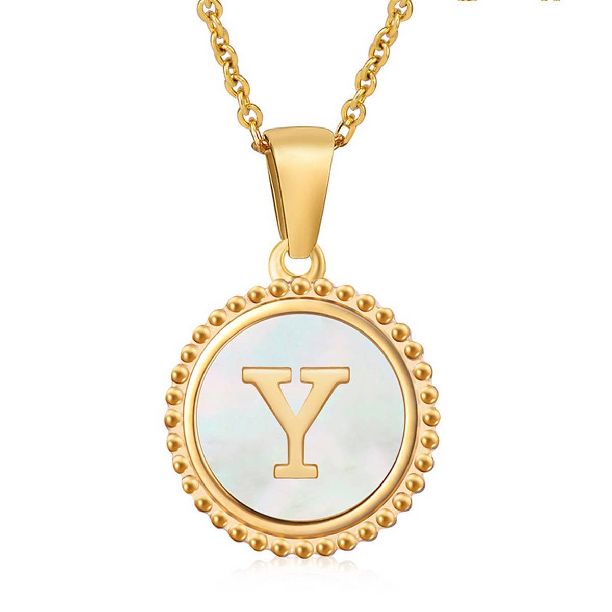 CWAJE1940_Simple Round White Shell Letter Necklace