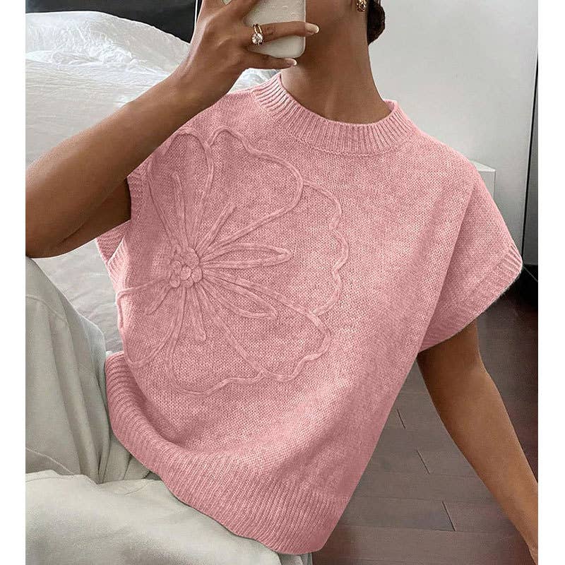 Solid-color embroidered knitted waistcoat