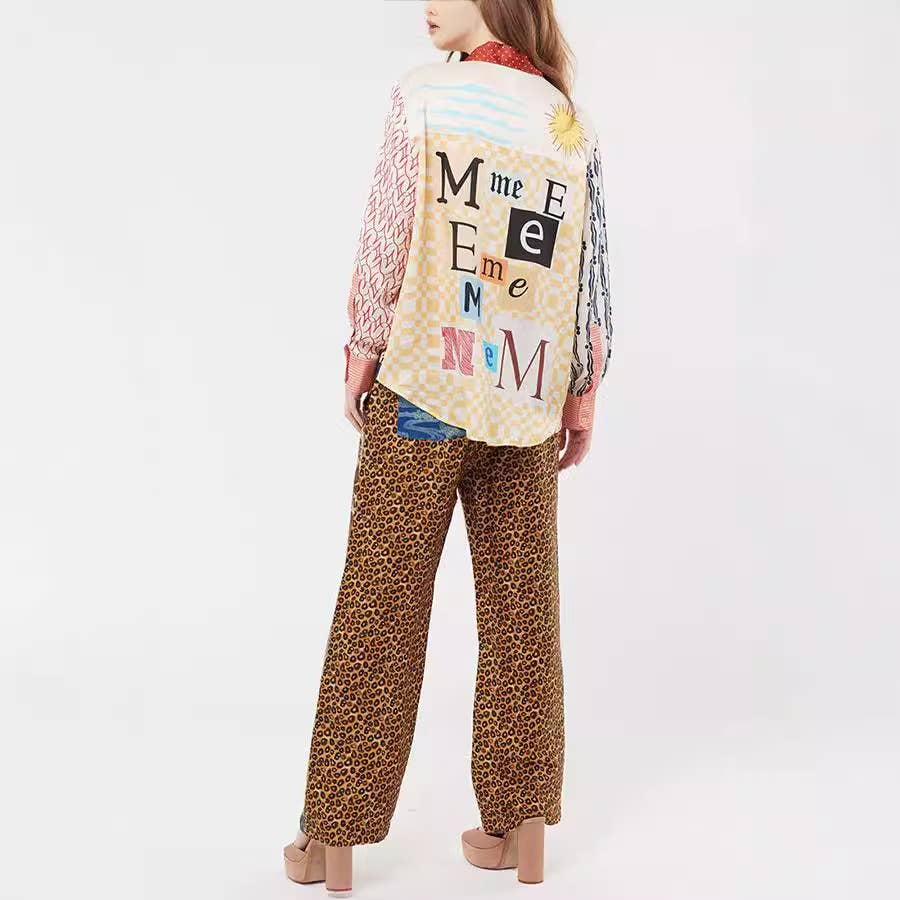 LEOPARD PRINT LONG SLEEVE SHIRT AND TROUSERS SUIT