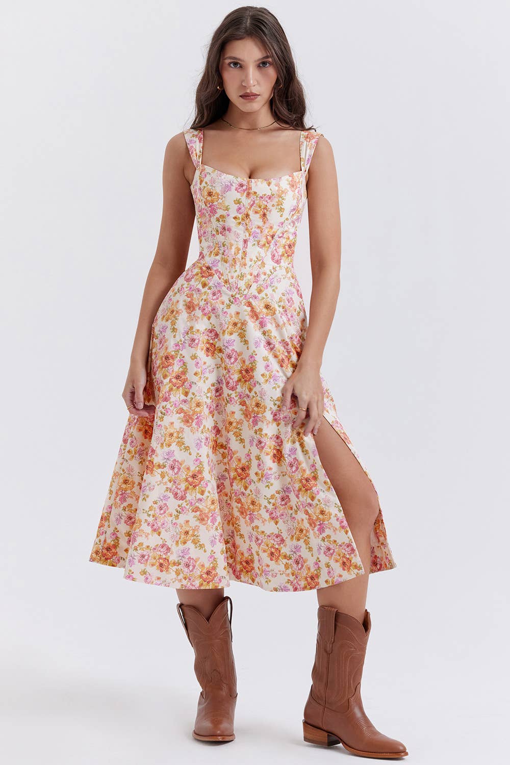 SKINNY SEXY SPLIT FLORAL DRESS WITH HALTER
