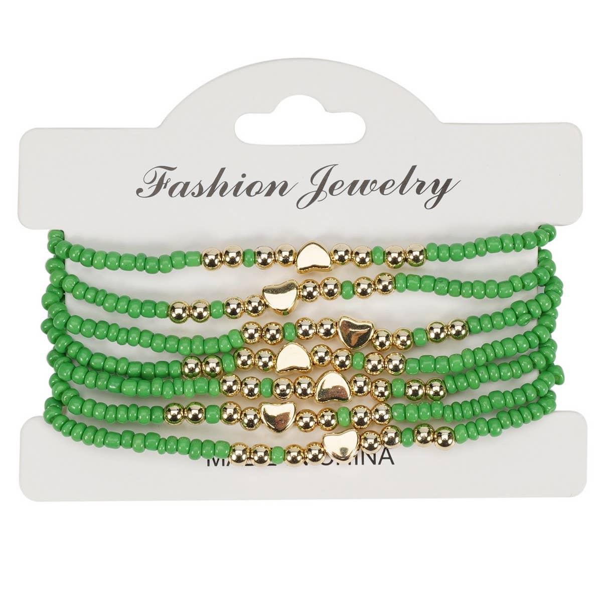 CWAJE05685_BOHO HEART MULTI LAYER ELASTIC BEADED BRACELET