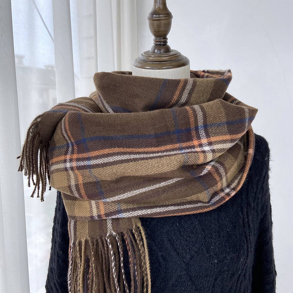 Plaid Winter Scarf-Vintage Tassel Shawl for Women_CWASC1473
