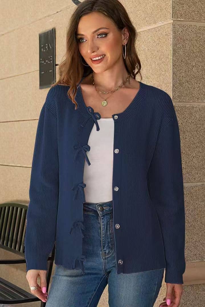 STYLISH AND COMFORTABLE BOW WOOL CARDIGAN