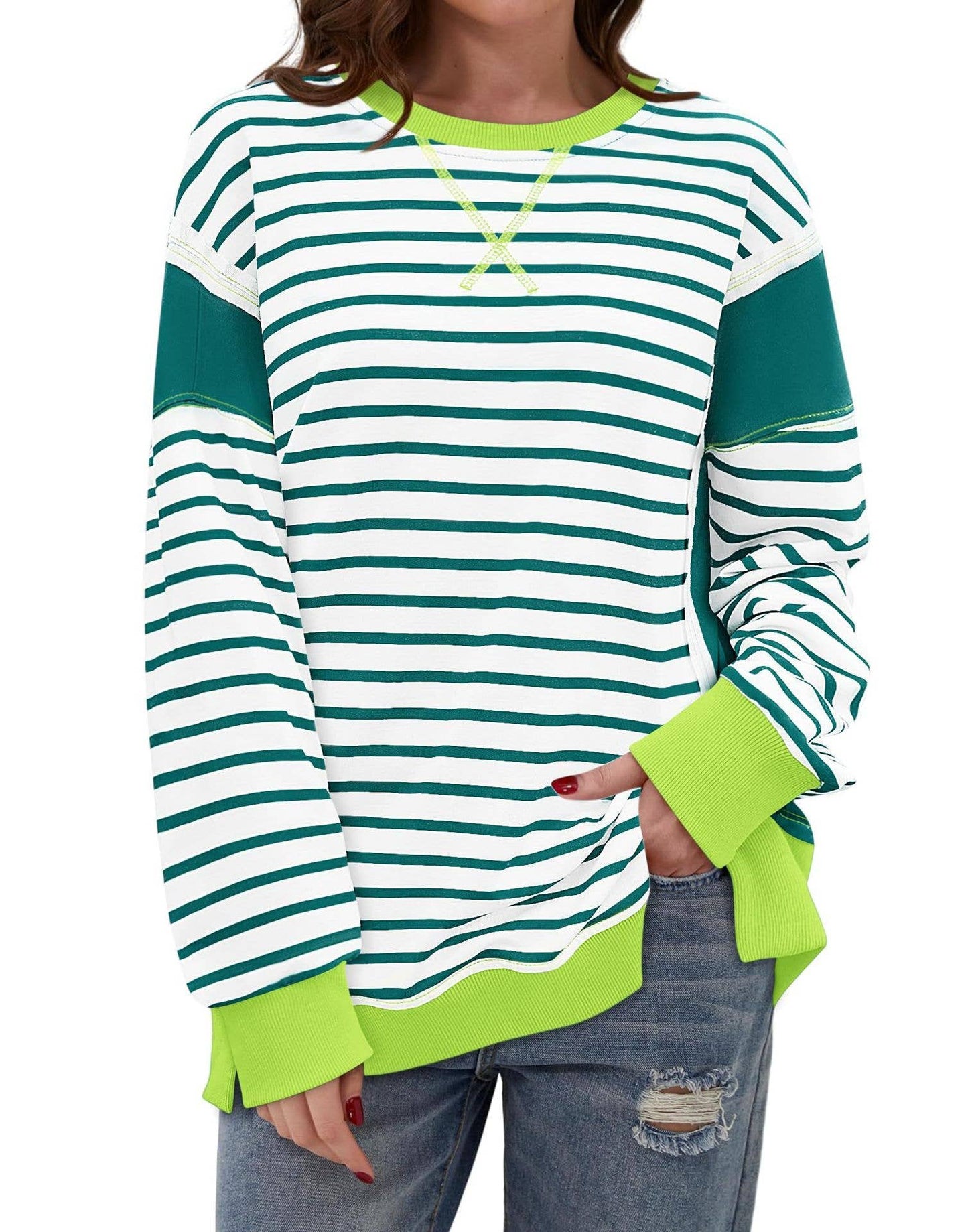 LONG SLEEVE HOODIE WITH MATCHING STRIPES