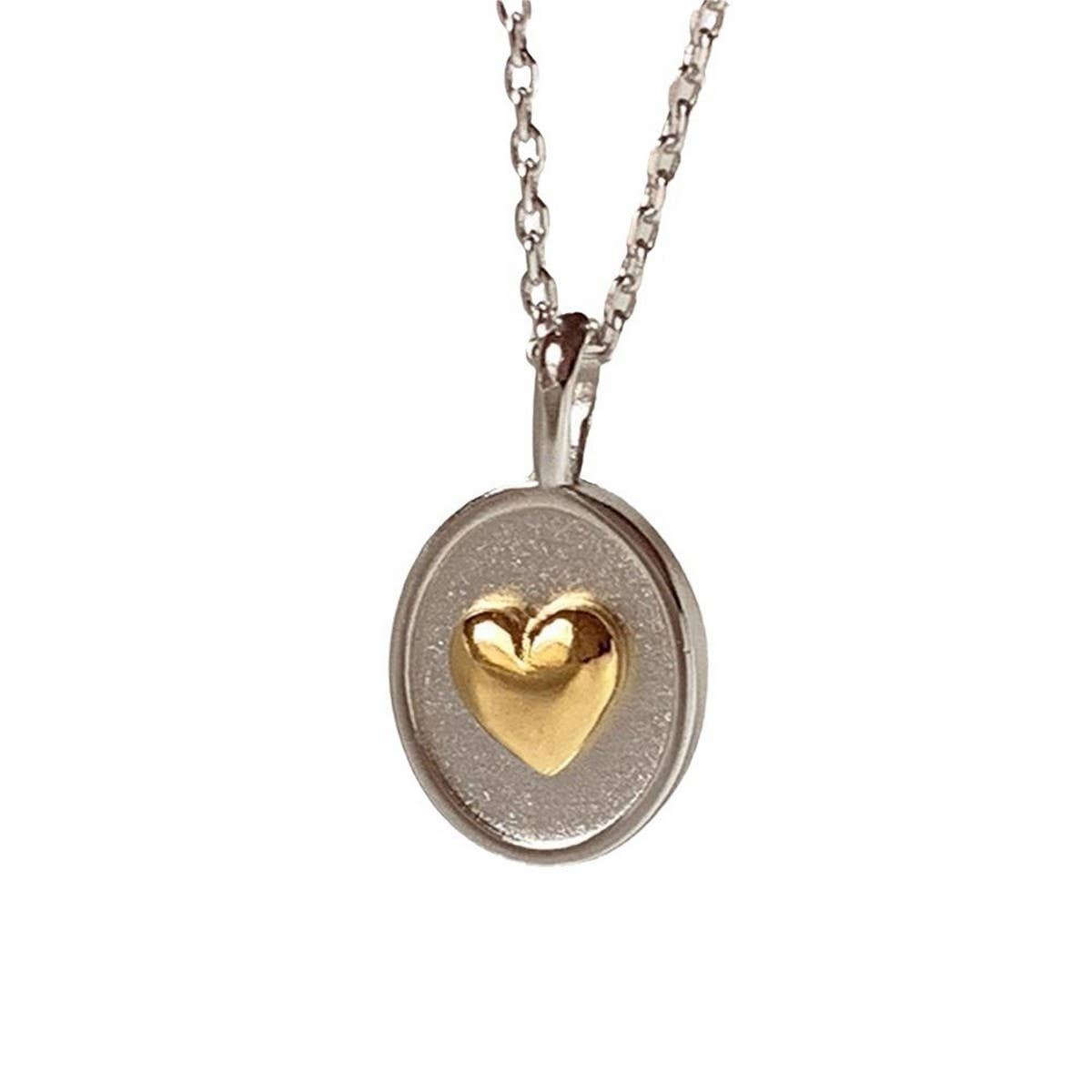 Women's two-tone heart oval pendant necklace