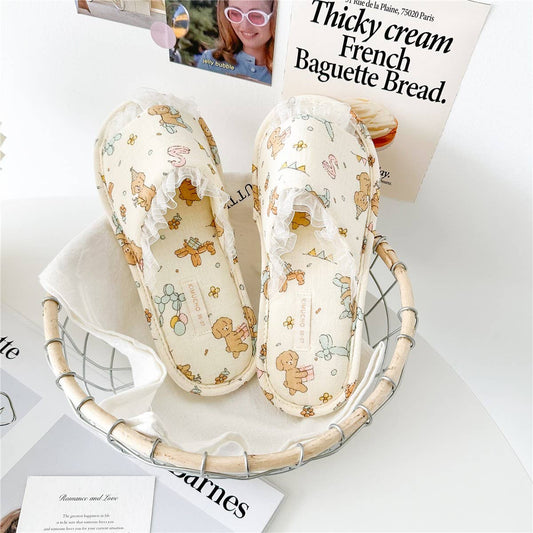 WOMEN'S LINEN BOTTOM NON-SLIP HOME SLIPPERS