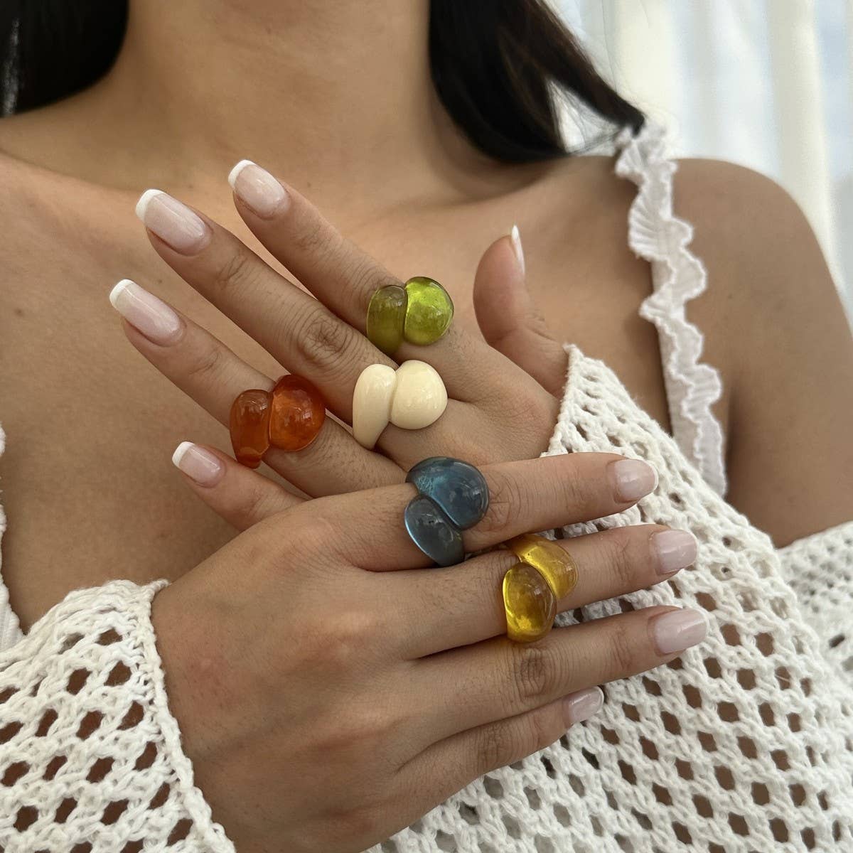 FASHION IRREGULAR DOUBLE WATER DROP PLASTIC RING_CWMM3233