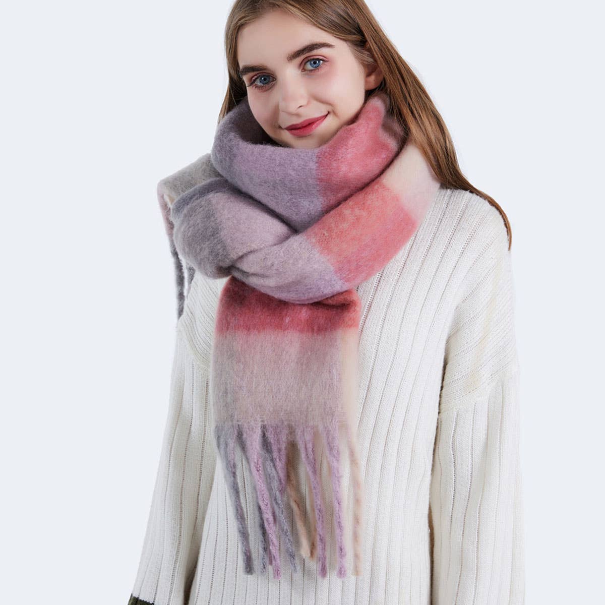 olorful Mohair Checkered Scarf - Thick Wrap_CWASC0167