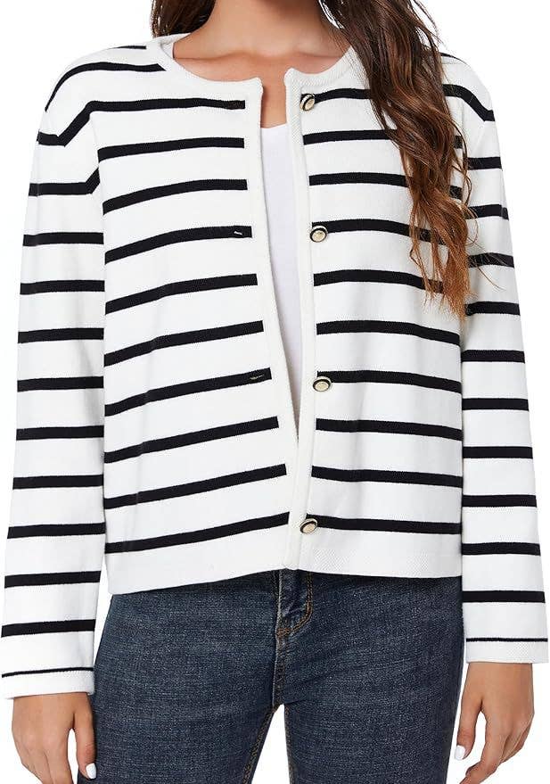 FASHION LONG-SLEEVED BUTTON-UP CREW-NECK CARDIGAN