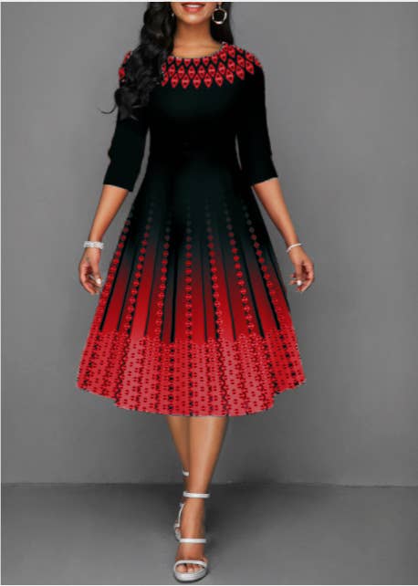 POSITIONING PRINT STYLE MID-SLEEVE WAIST DRESS