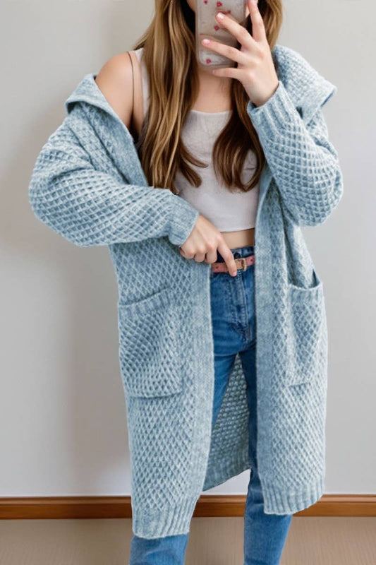 CWOCAL00570_LOOSE HOODED POCKET LONG KNIT CARDIGAN