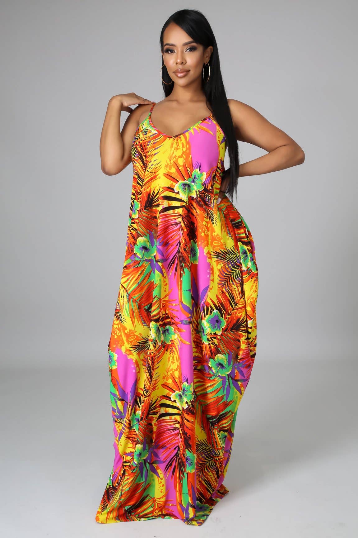 V-NECK CASUAL LOOSE SLIP DRESS