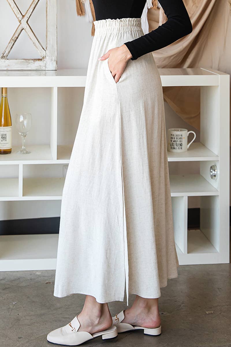 Solid color high waist drop long slit skirt