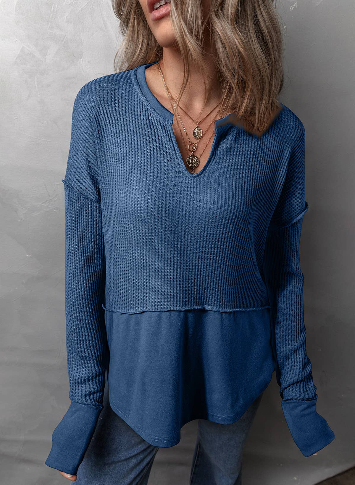 Solid color long sleeve stitched loose hoodie