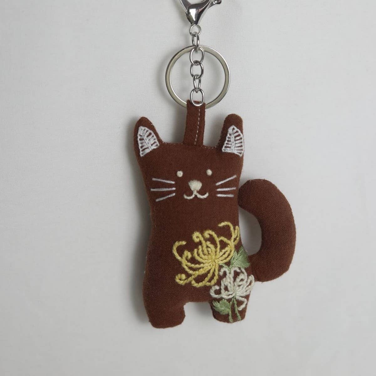 Hand-Embroidered Honeysuckle Cat Plush Charm