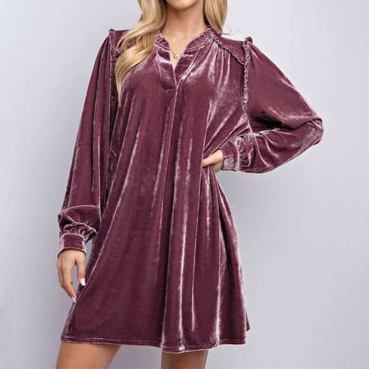 SOLID COLOR STRAIGHT VELVET CASUAL SIMPLE DRESS