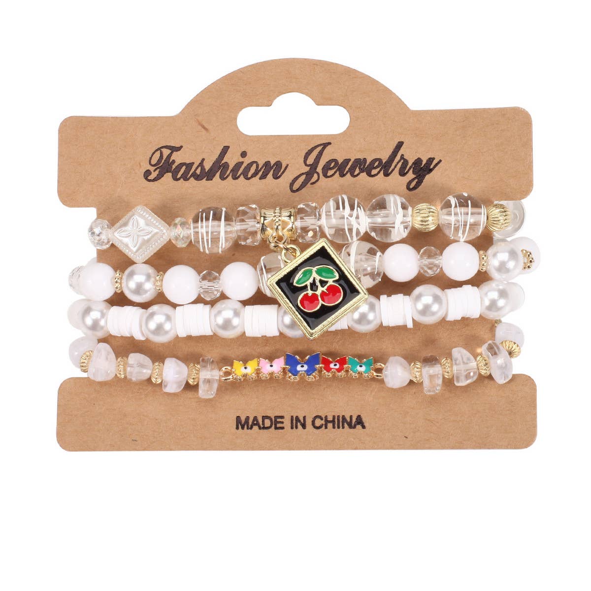 CHERRY BUTTERFLY CHARM LAYERED BRACELET_CWAJE2227