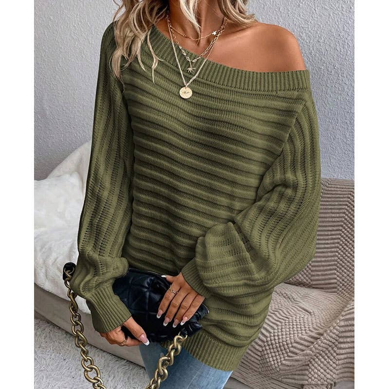 Three-dimensional stripe one-neck sweater