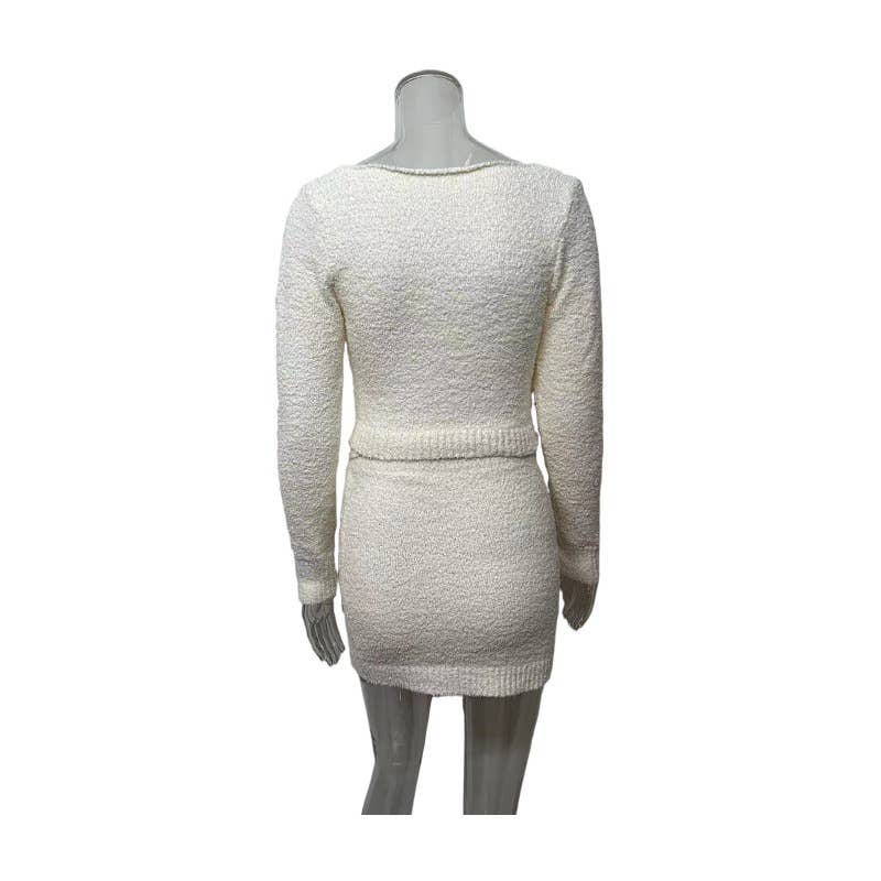 Two-piece knitted solid-color top,skirt set