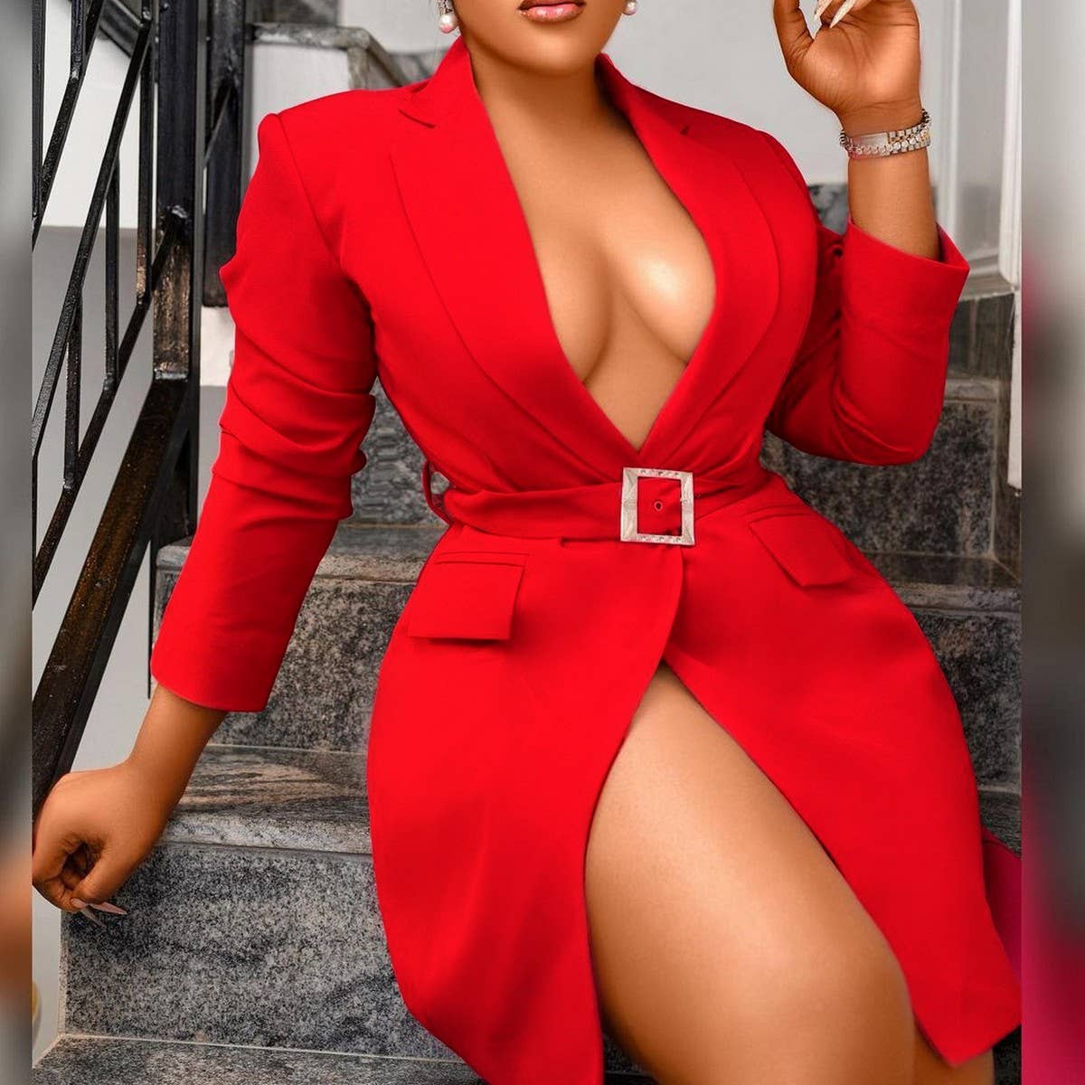 LARGE SIZE HIPHUGGING SLIM FIT BUSINESS SUIT DRESS_CWDMD3704