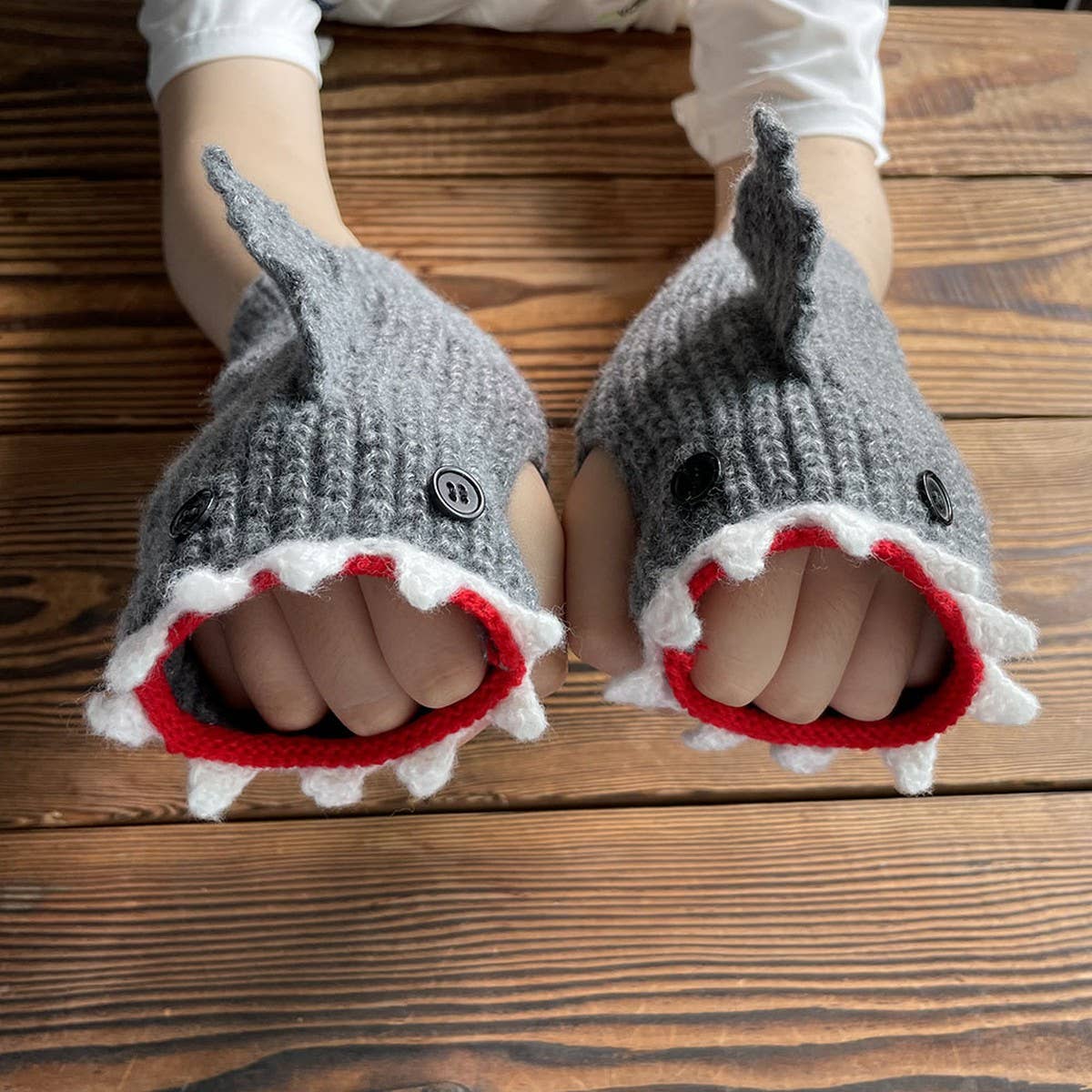 CUTE CARTOON SHARK HALF FINGER GLOVES
