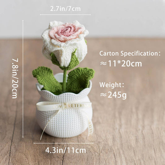 CWMM9266_HANDMADE CROCHET ROSE ARTIFICIAL FLOWER POT