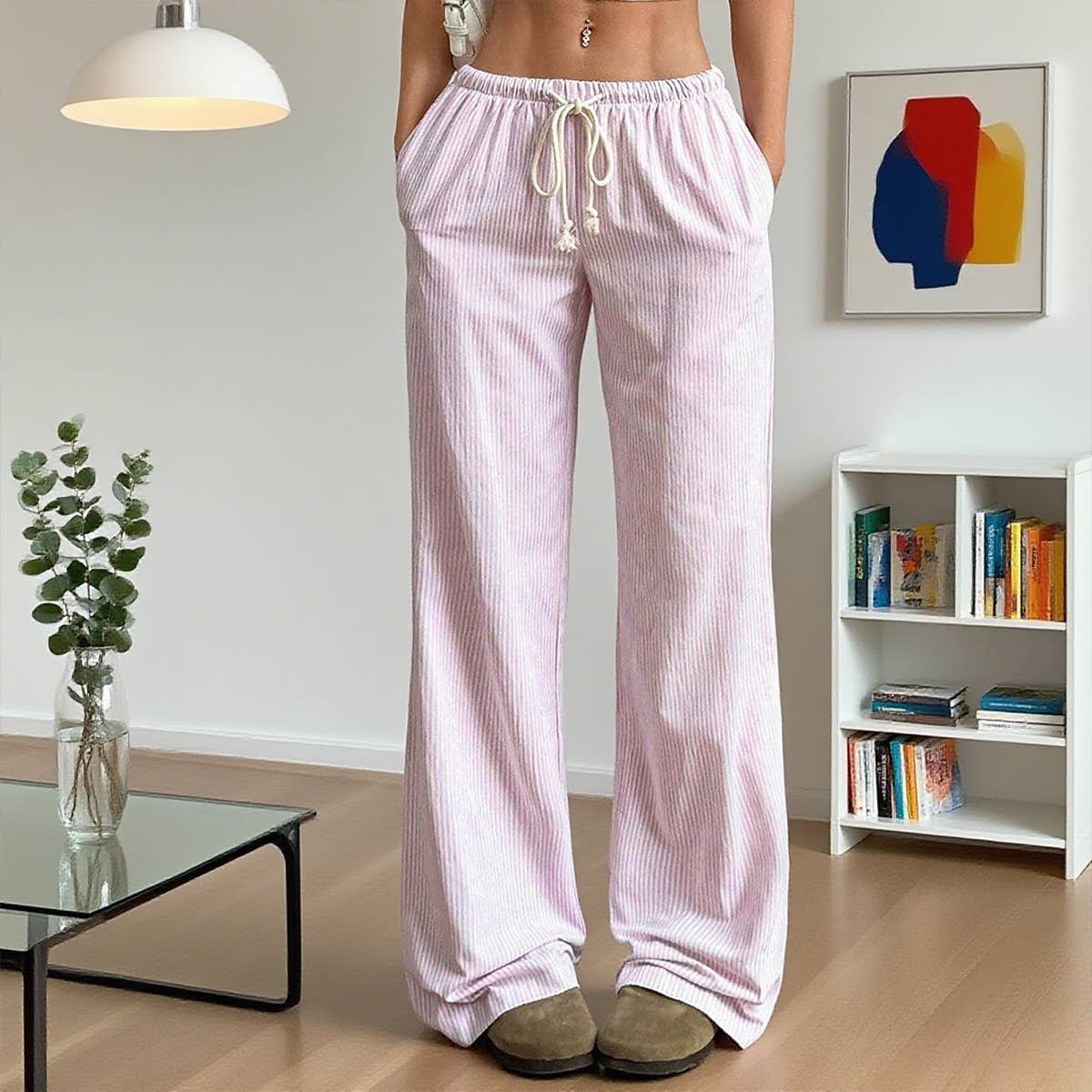 Casual lace-up fashionable loose wide-leg pants