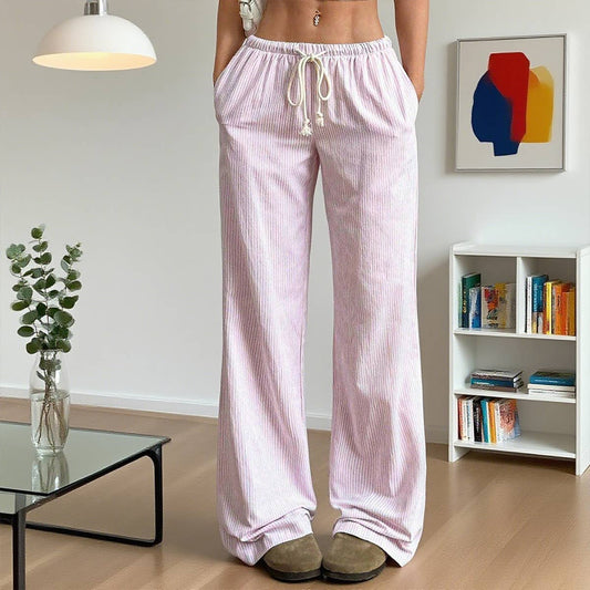 Casual lace-up fashionable loose wide-leg pants