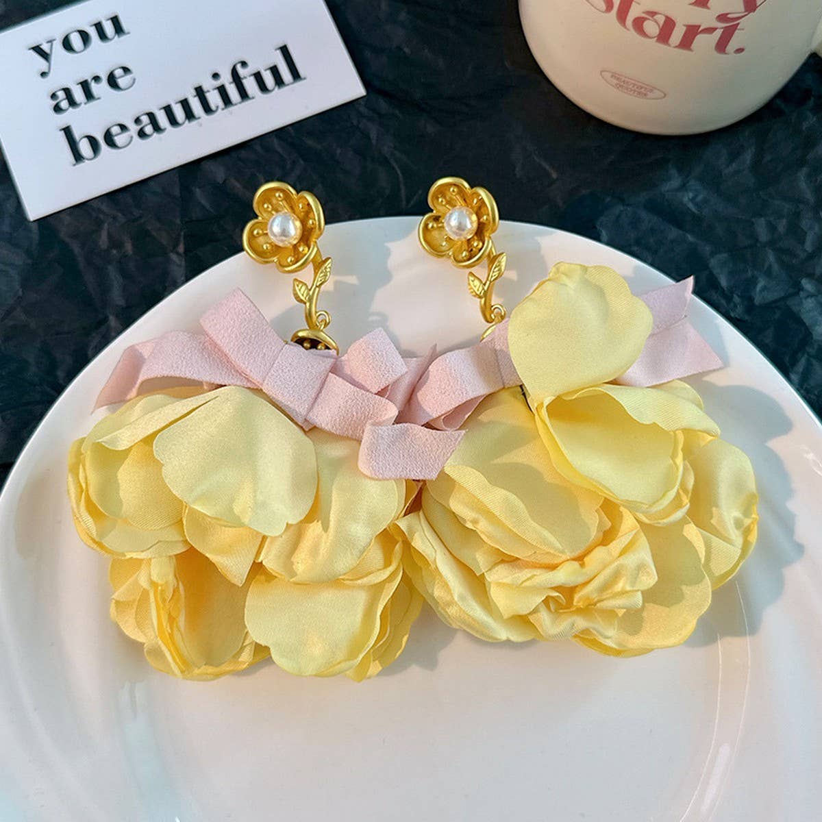 Handmade Fabric Flower Earrings Bold Spring Design