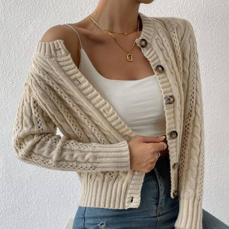 ROUND NECK SLOUCHY TWIST LONG SLEEVE CARDIGAN