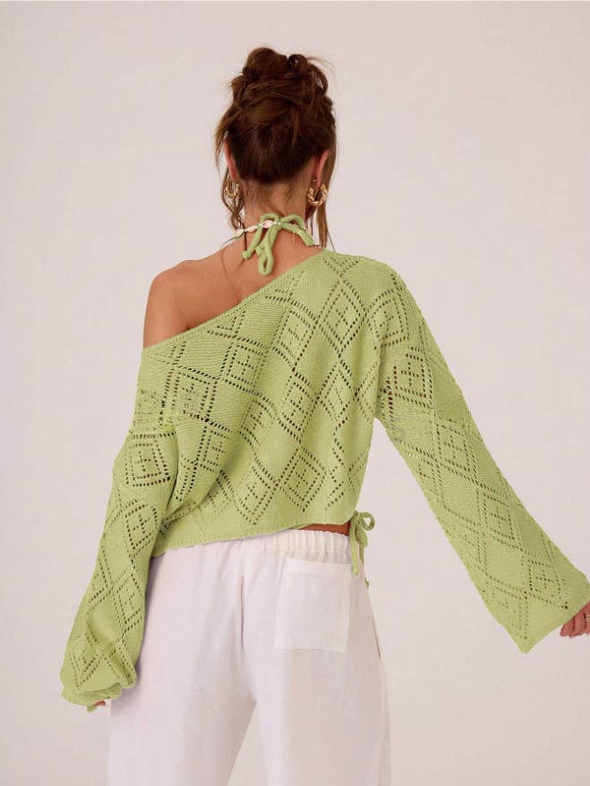 Sexy cut-out loose long-sleeved knitted sweater