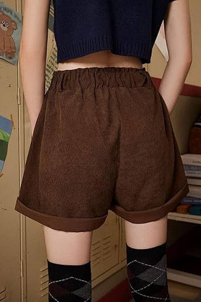 CWBSP0570_CORDUROY PAPERBAG WAIST ELASTIC STRAIGHT SHORTS
