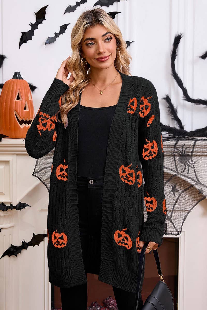 CWOCAL00699_HALLOWEEN PUMPKIN JACQUARD KNIT CARDIGAN