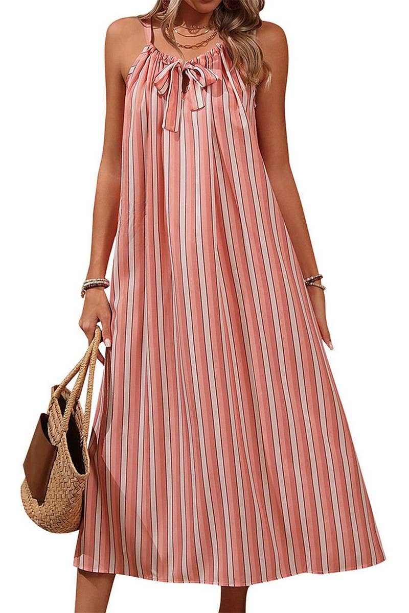 CWDMD2468_STRIPED LOOSE STRAP LONG DRESS