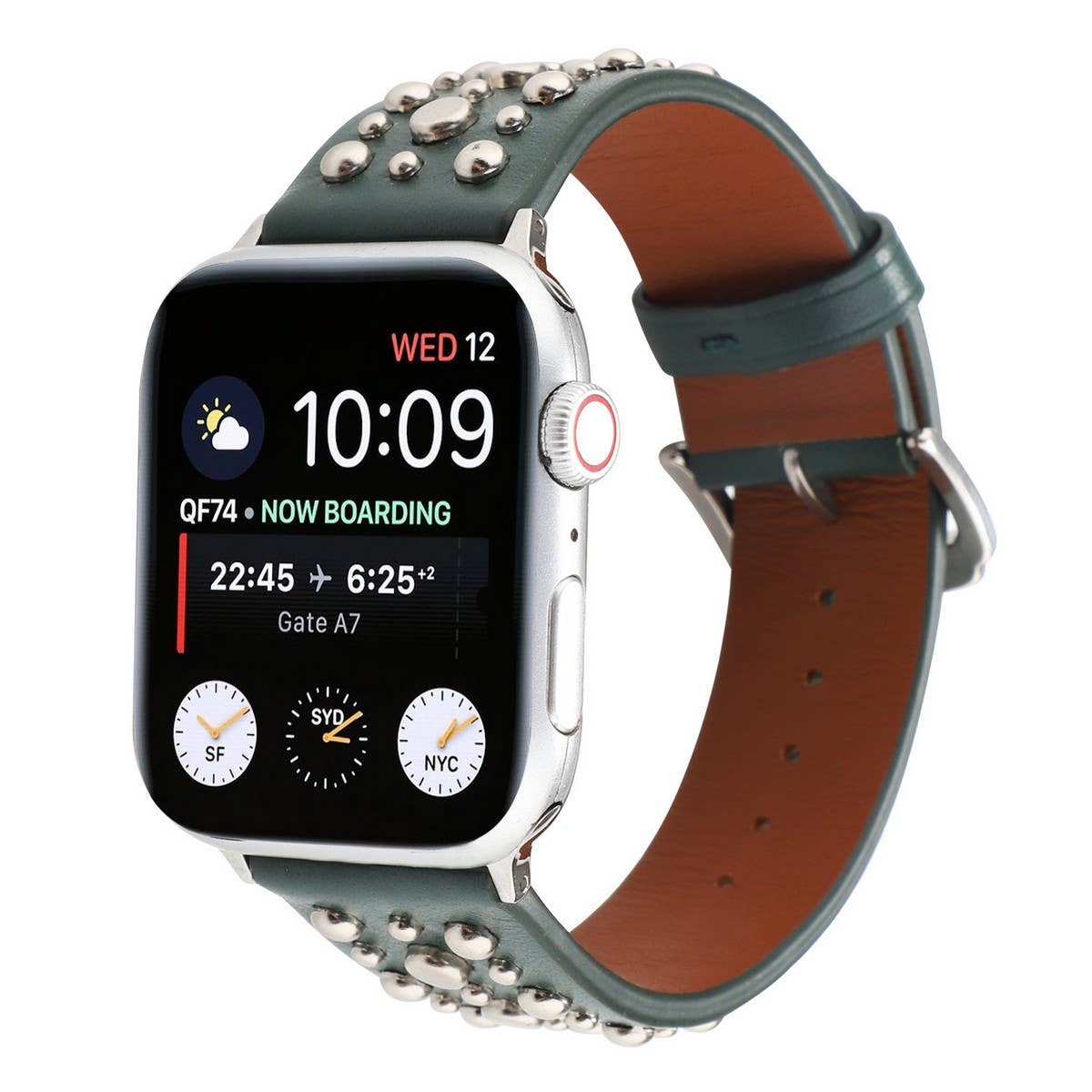 APPLE WATCH 9 SILVER RIVET LEATHER STRAP_CWASC1546