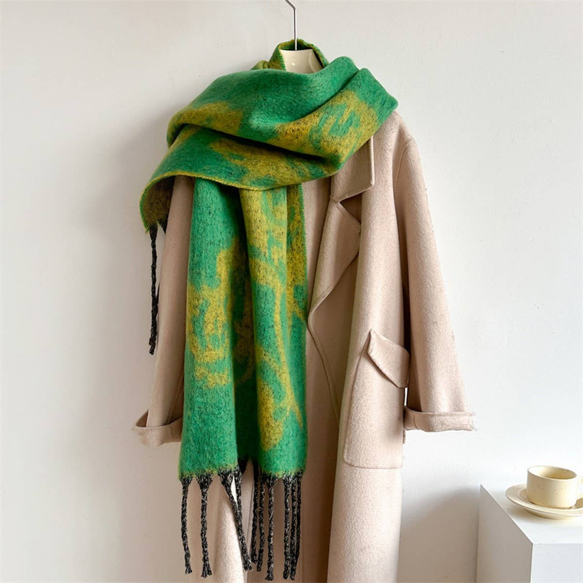 Rose Tassel Scarf - Colorblock Long Winter Wrap