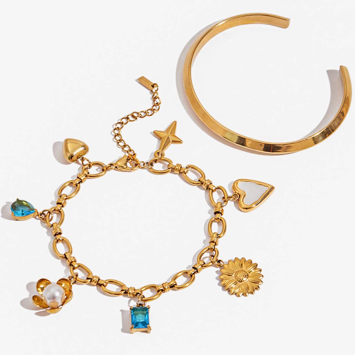 Vacation Pearl Heart & Flower Blue Bracelet