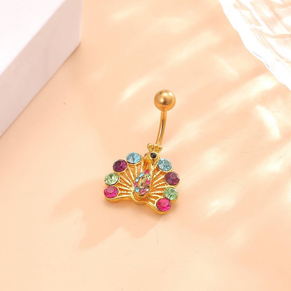 Peacock CZ Navel Ring Piercing Jewelry for Women_CWMM9365