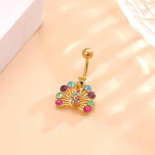 Peacock CZ Navel Ring Piercing Jewelry for Women_CWMM9365