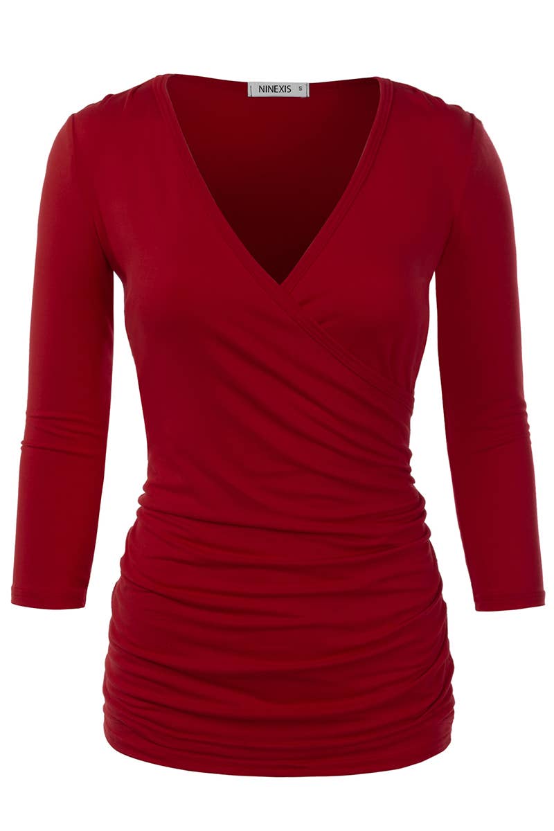 WOMEN SOLID V NECK SHIRT_CWTTL1404