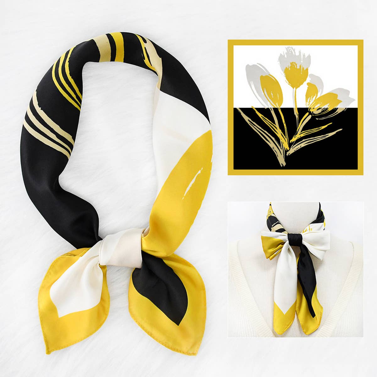 Floral Silk Scarf-Fresh & Elegant Square Headscarf