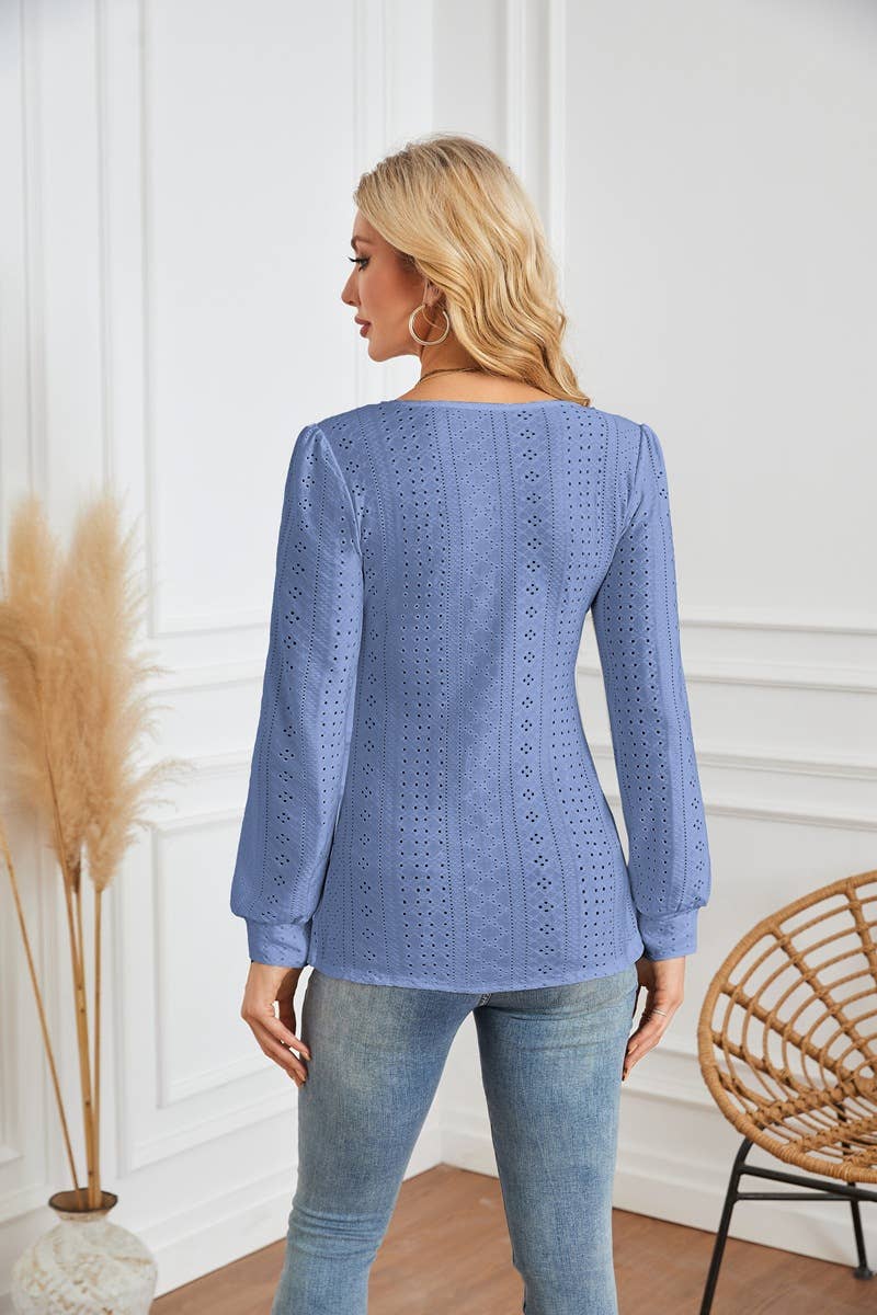 ROUND NECK T-SHIRT WITH HOLES AND PUFFY SLEEVES