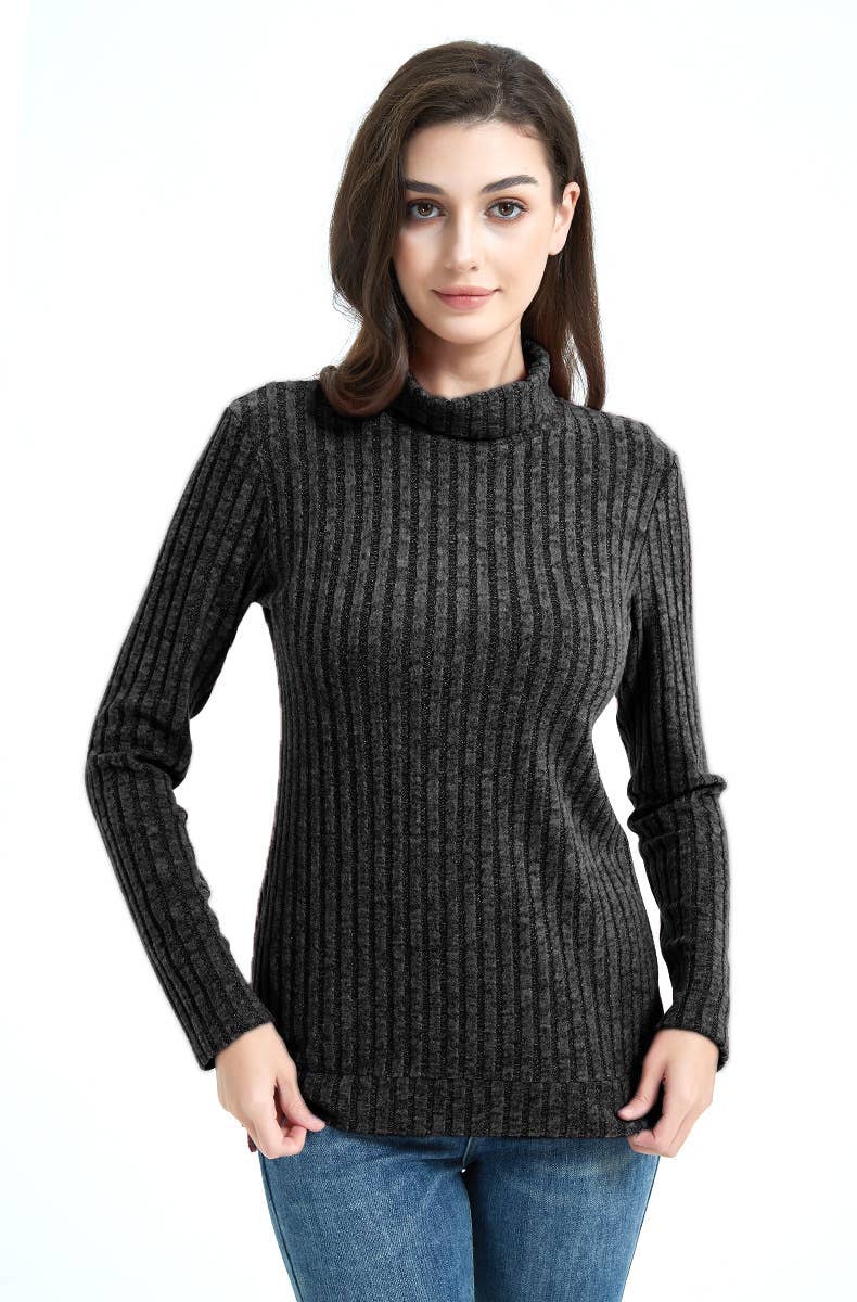 STYLISH TURTLENECK SOLID COLOR PIT STRIPE SWEATER