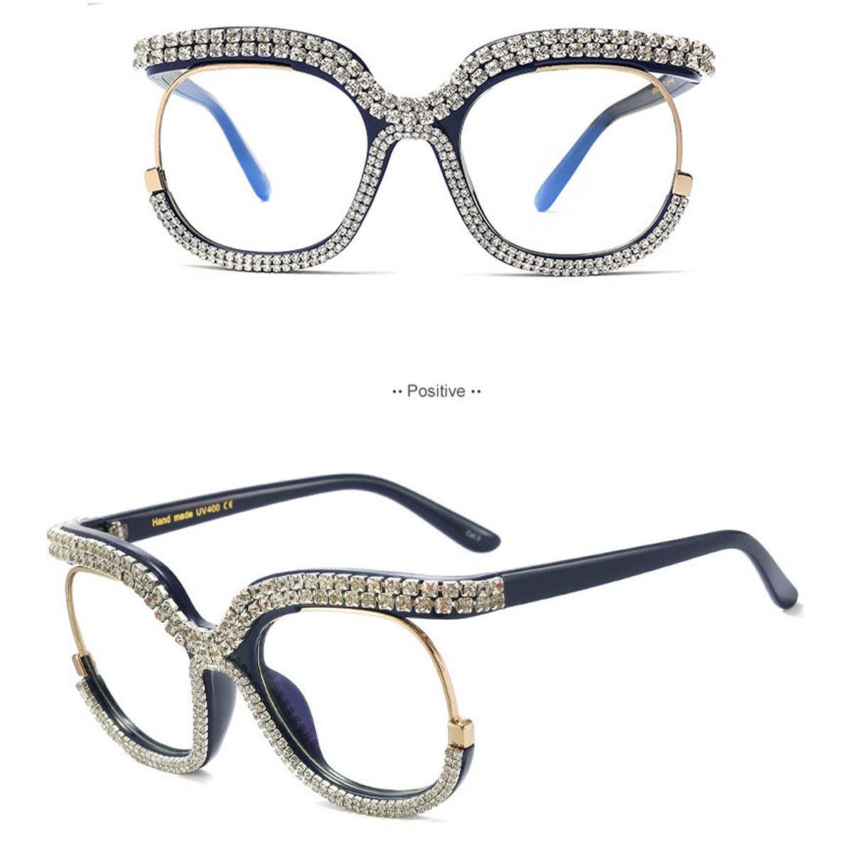 HALF FRAME RHINESTONE PLAIN MIRROR DIAMOND GLASSES