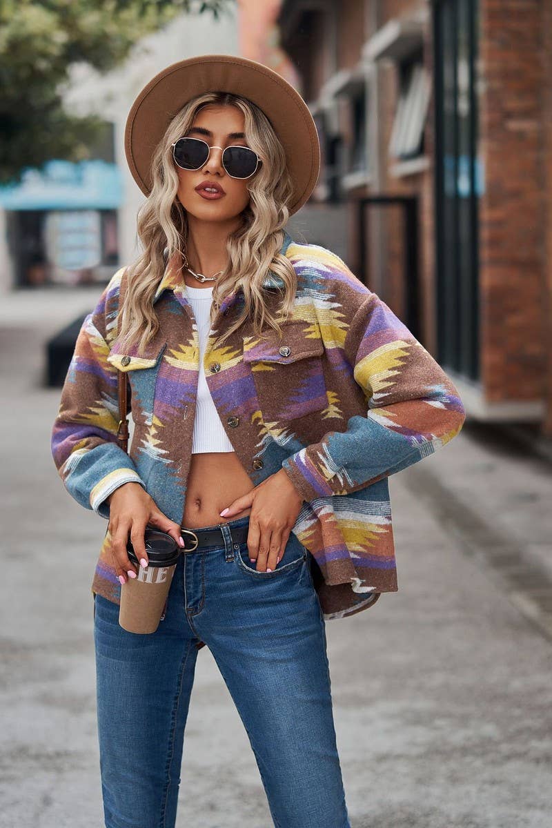 CWOCO0886_GEOMETRIC CROPPED LAPEL POCKET BUTTON COATS