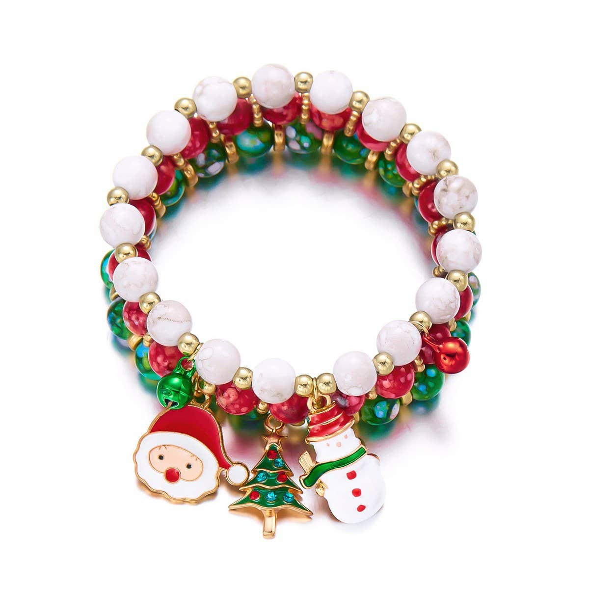 CWAJE2516_CHRISTMAS BELL OLD MAN SNOWMAN BEADED BRACELET