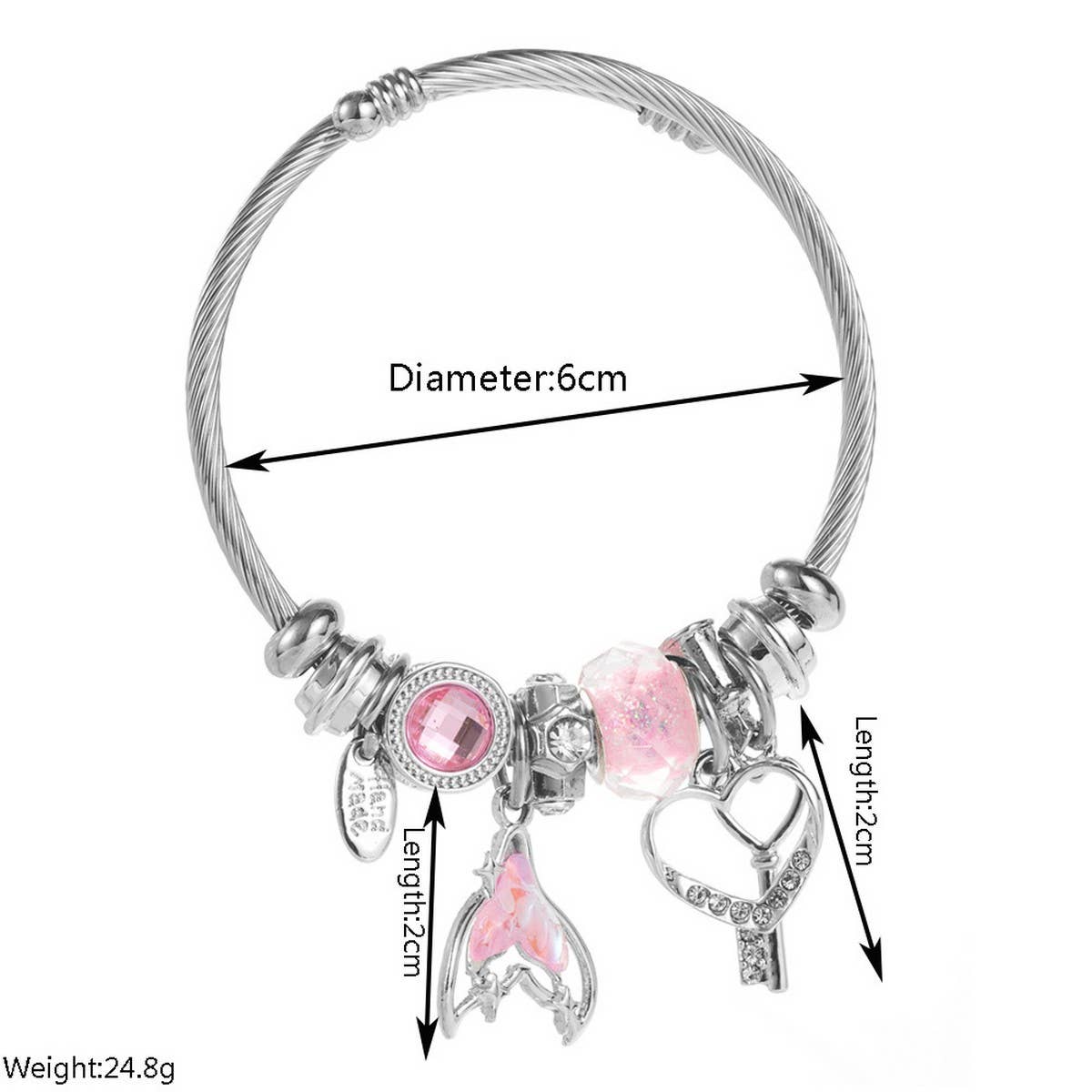 Stainless Steel Bracelet with Mermaid Tail & Heart_CWMM8571