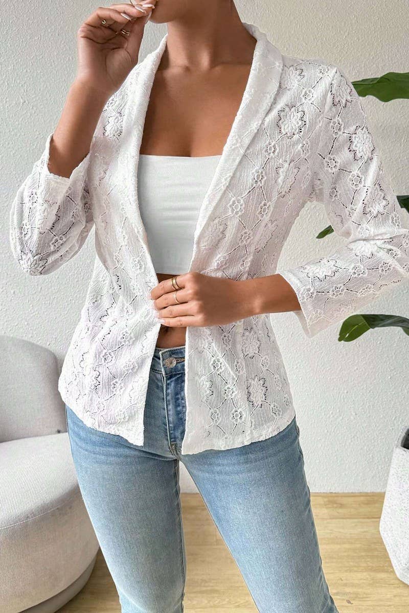 CWOCO1140_SOLID COLOR LACE 9-QUARTER SLEEVE LAPEL BLAZER