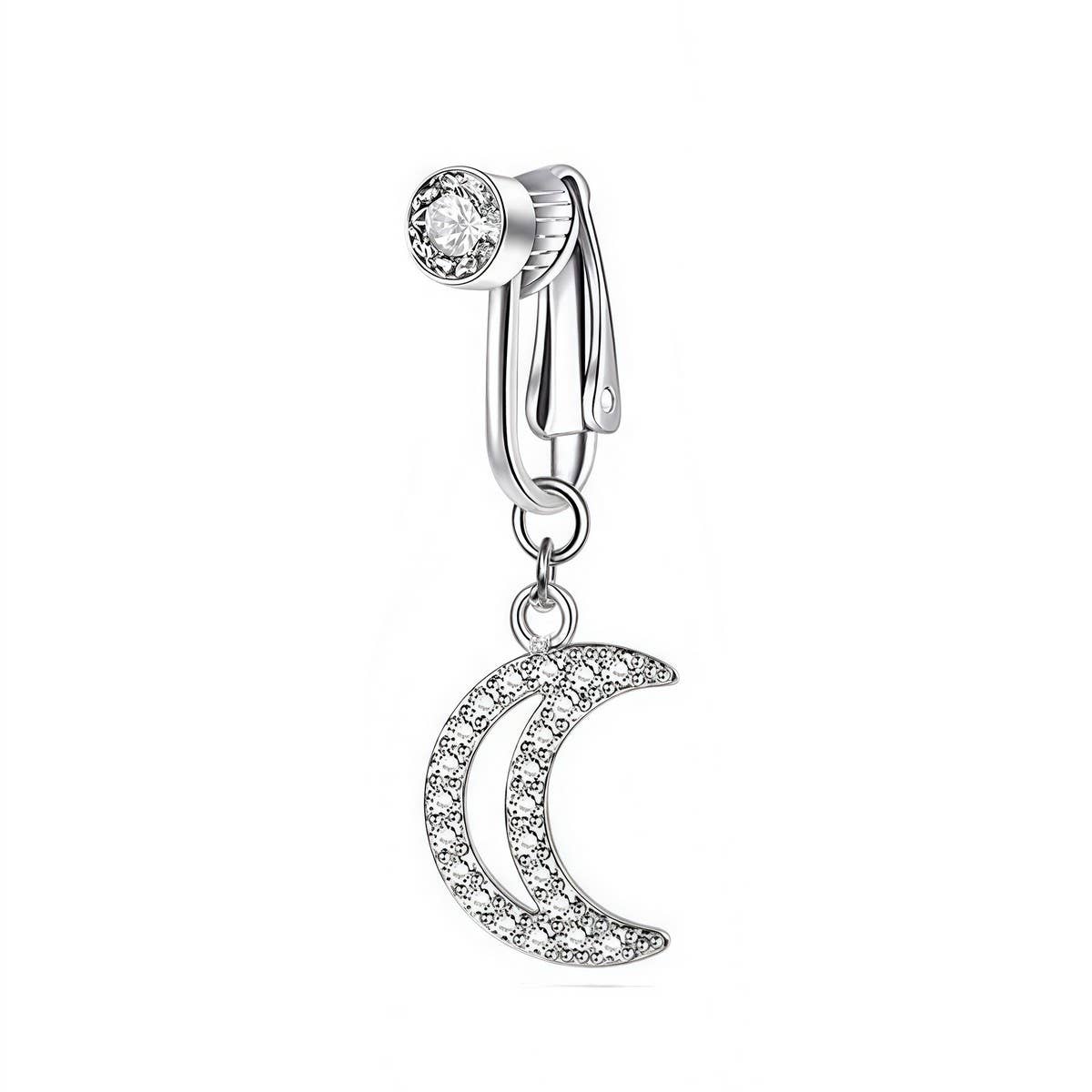 No-Piercing Navel Clip Ring with Moon&Heart Charm＿CWMM9227