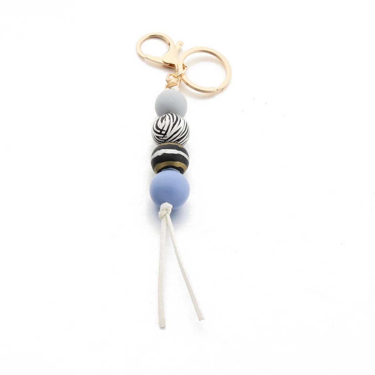 Leopard Wood Bead Keychain with Mini Tassel